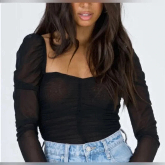 Princess Polly Asher Ruched Long Sleeve Bodysuit.  Size 2 - Picture 1 of 9